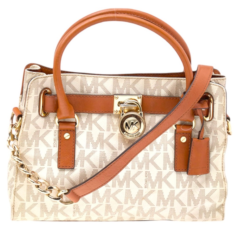 MICHAEL Michael Kors White Signature
Coated Canvas and Leather Hamilton Tote